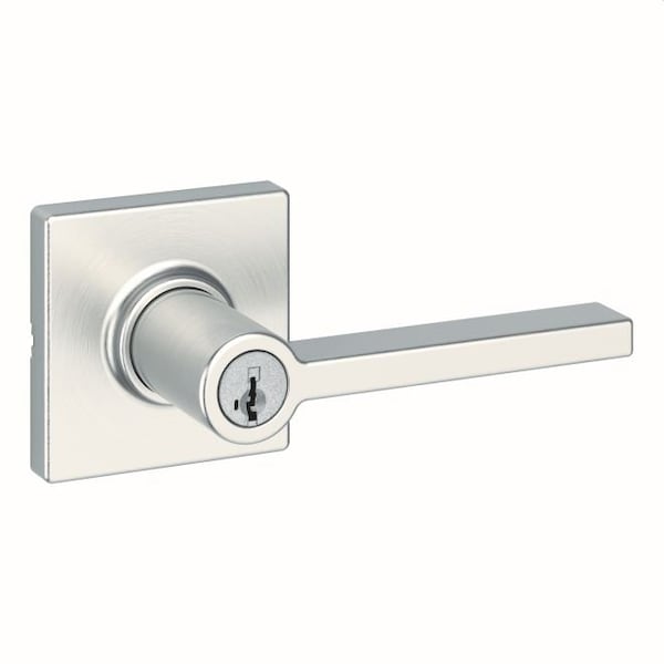 Casey Lever with Square Rose Entry Door Lock SmartKey with 6AL Latch, RCS Strike Satin Nickel Finish